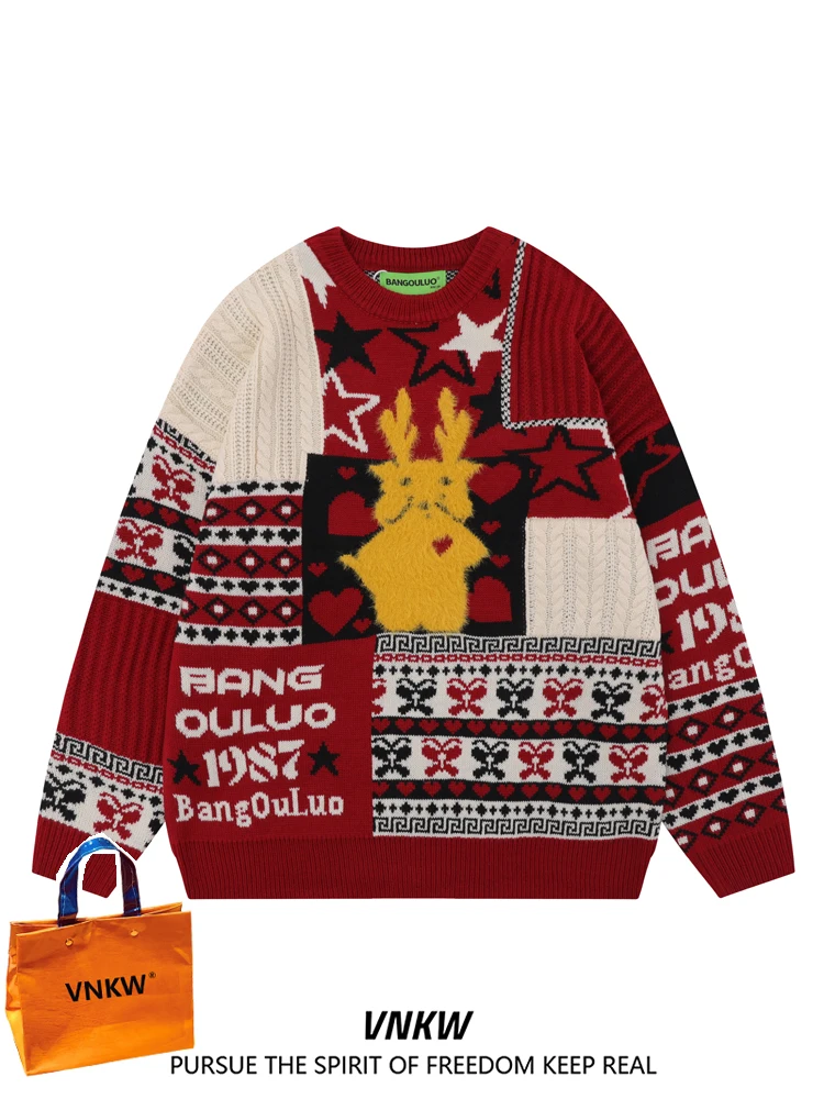 

Ретро-свитер Cisas на Новый год, цветной, мужской, свободного кроя, для пар, вязаный, с круглым вырезом, зимний, повседневный, с длинными рукавами