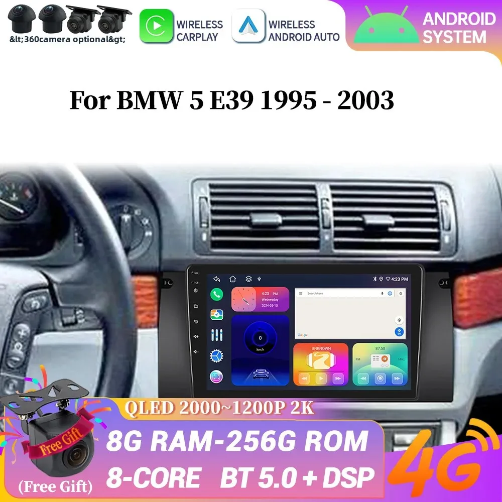 أندرويد 14 لسيارات BMW 5 E39 1995-2003 E53 X5 M5 4G راديو السيارة 4G GPS سماعة لاسلكية تعمل بالبلوتوث CarPlay ستيريو الوسائط المتعددة رئيس وحدة الشاشة