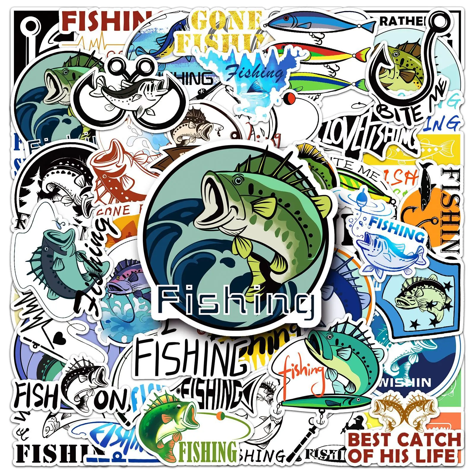 

50PCS Cartoon Fishing Stickers Personalized Cool Waterproof Decal Kids Toy Gift DIY Mobile Phone Case Stationery Box Water Cup