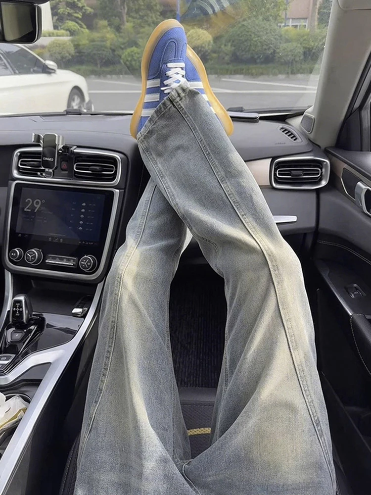 

Мужские джинсы с синими лезвиями в американском стиле ретро, тонкие прямые брюки, осенняя одежда High Street Vibe, молодежная повседневная износостойкая эластичная одежда