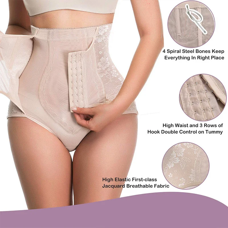 GUUDIA Hooks Tummy Control Panties Upgrade Arc Shaped Control Underwear Belly Smooth Seamless Mesh Butt Lifting Together