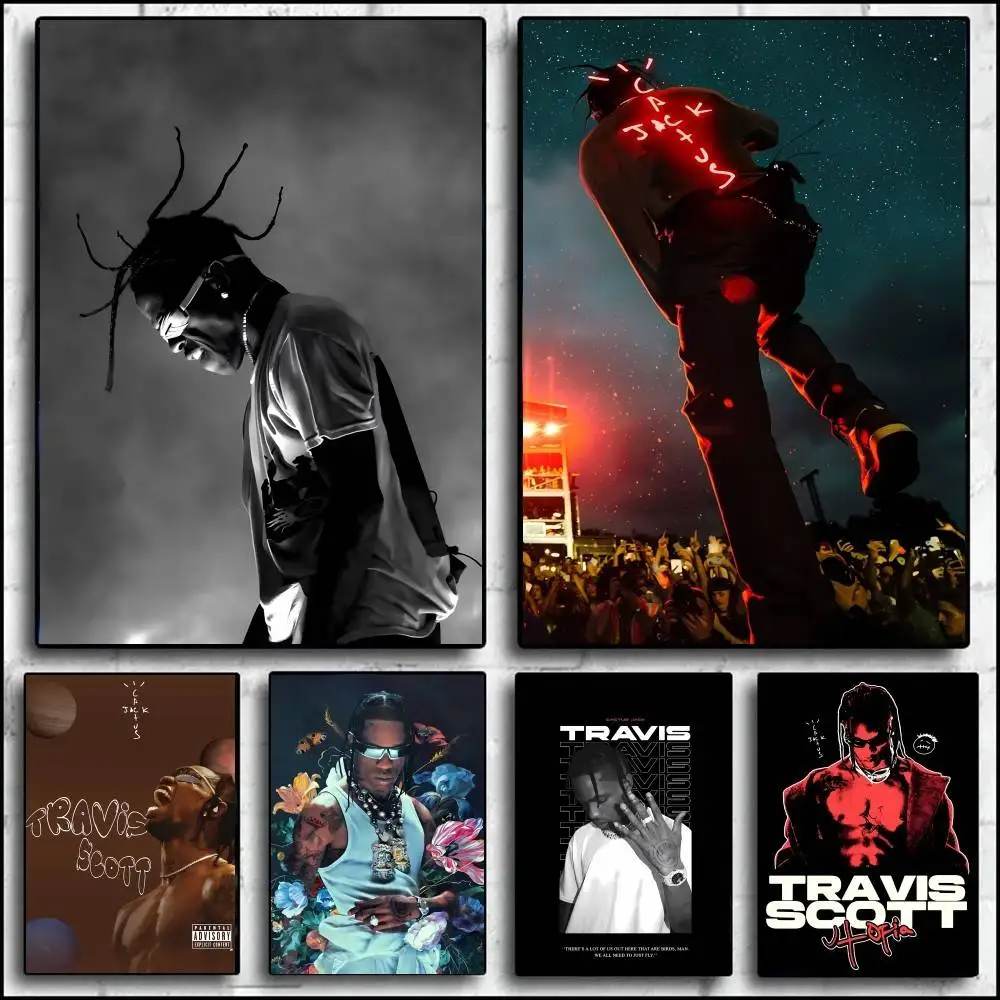 Póster de rapero americano T-Travis Scott, arte autoadhesivo, pegatina de papel impermeable, decoración de pared de habitación, cafetería, Bar, 1 ud.