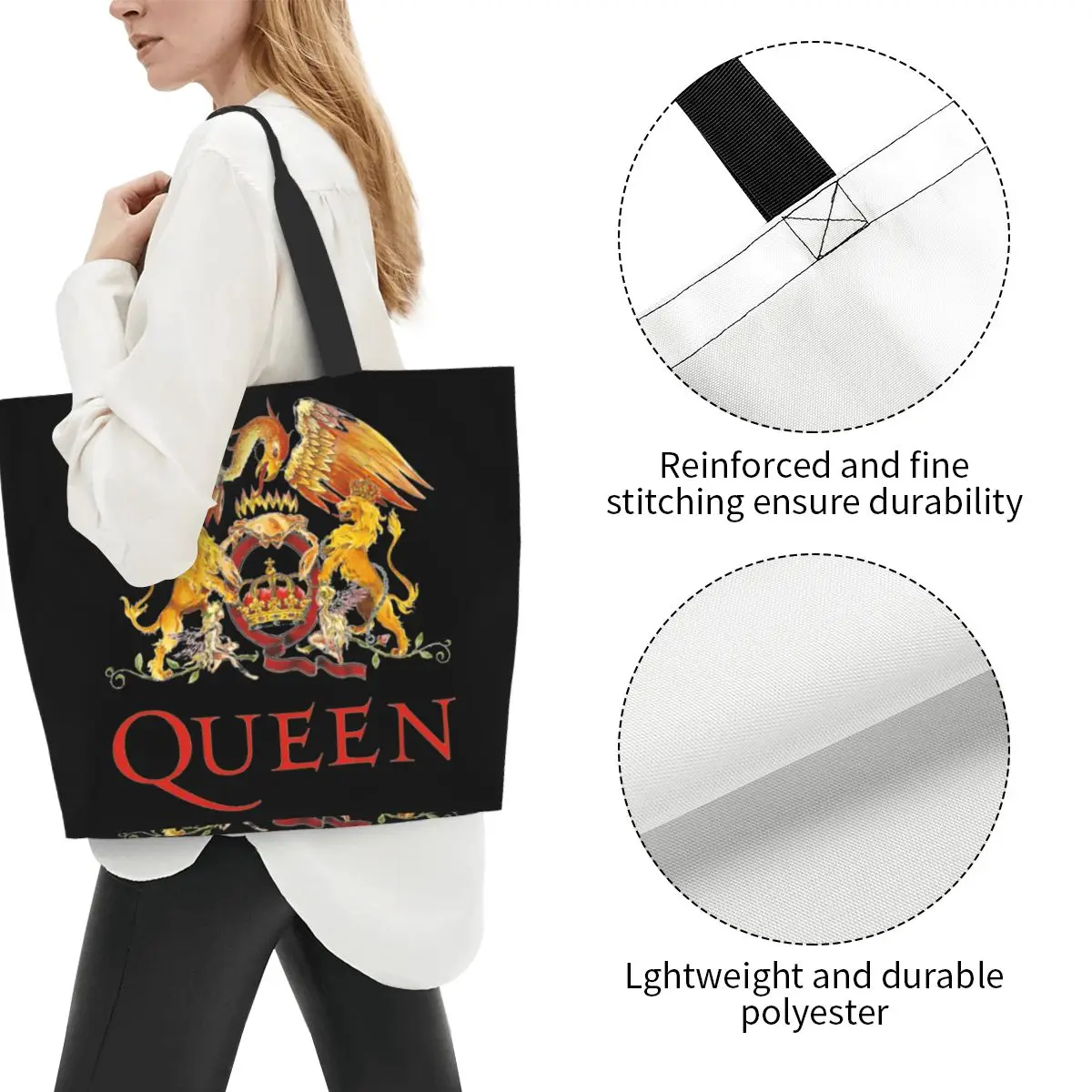 Bolsa de ombro britânica para mulheres, banda Queen, Freddie Mercury, bolsa de compras, livro de viagem conveniente, logotipo personalizado