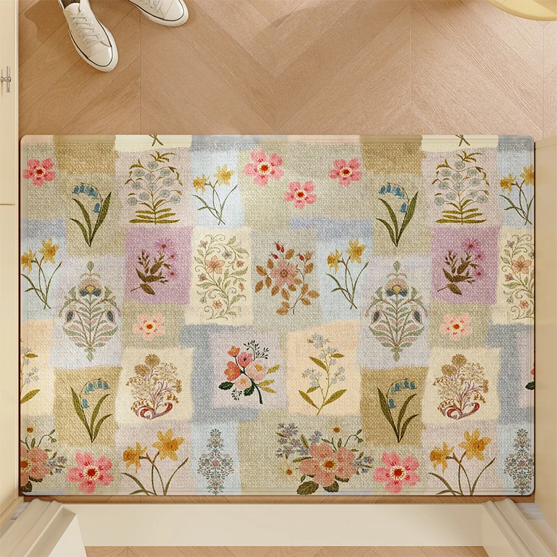 Entrance Dooormat Comfortable Loop-pile Carpet Stain-resistant Wear-resistant Floor Mats Modern Floral Print Rug Home Decor Rugs