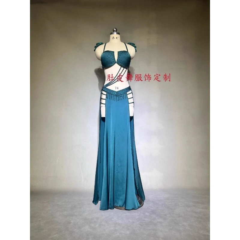 Customized Belly Dance Clothes Performance Costume Elegant Set Indian Clothes Women Exotic Dancewear Bra Double Slit Long Skirt