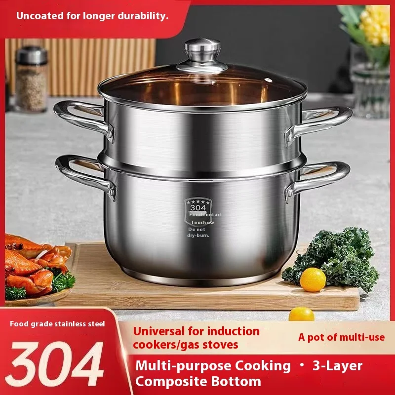 

24CM Double-layer Household Large Capacity Soup Steaming Kitchen Stew Soup Multi Use Steaming Pot
