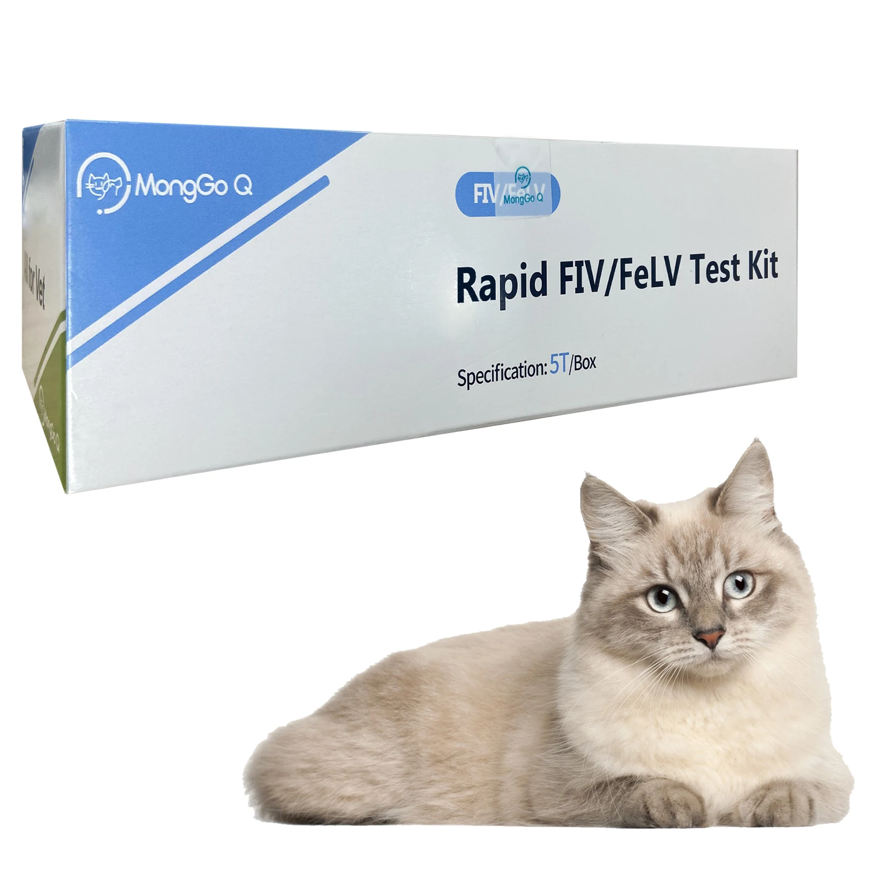 MongGo Q-Pet Feline Rapid FIV/FeLV Leukemia, Auxiliary Diagnostic Healthy Testing Kit for Cats, Pet Feline, 5-Packed