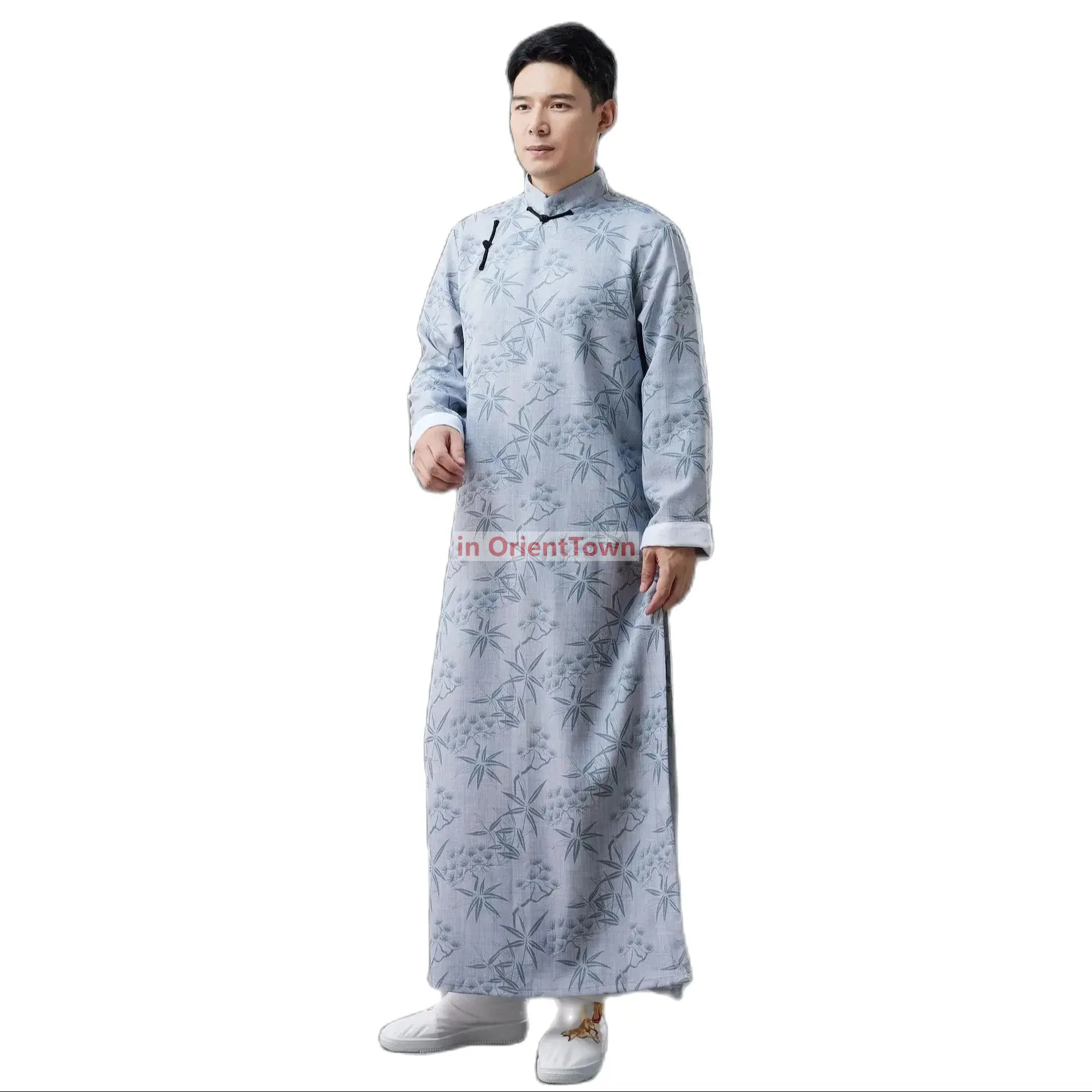 Crosstalk Stage Wear Oriental ancient Costume male long robe Chinese Men Clothing Vintage Pattern  National Outfit