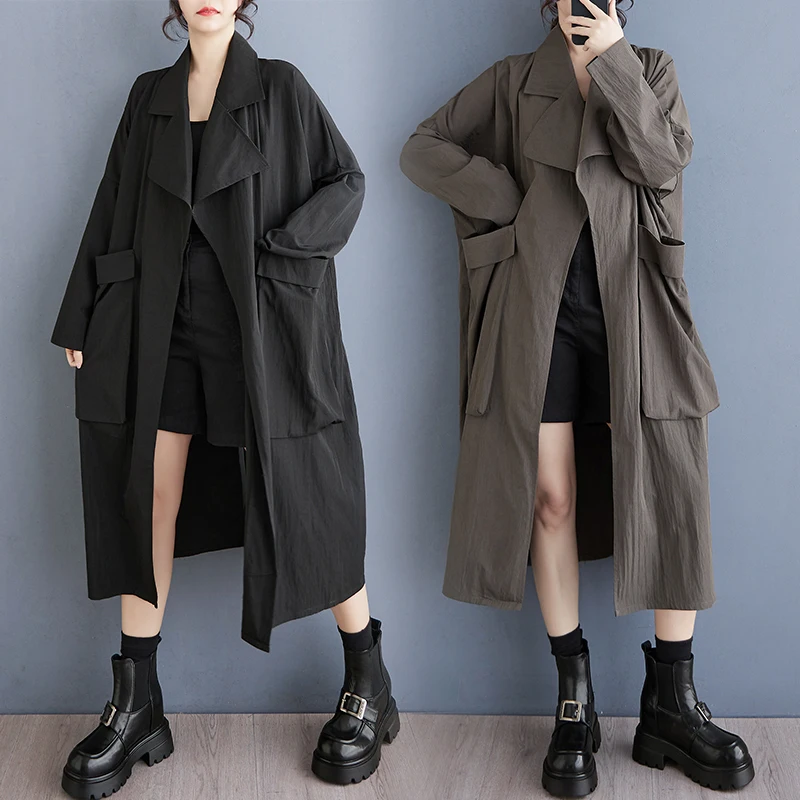 

Весенне-осеннее корейское пальто Sle Long Sve Pure Color, женский модный открытый кардиган большого размера, топ с большими кетами