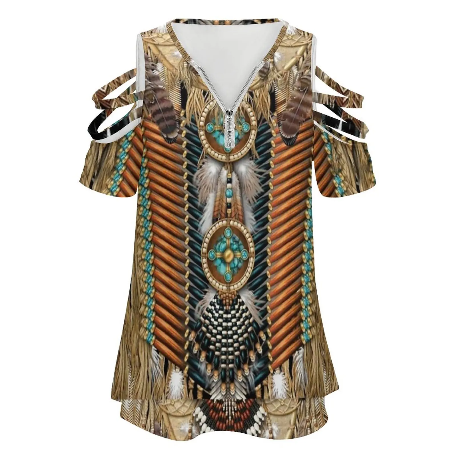 20 Sky Women Zipper Sexy Printed Vintage T Shirts Tops Full Print T-Shirt Indigenous Woman Native Headdress Free Spirit Hand