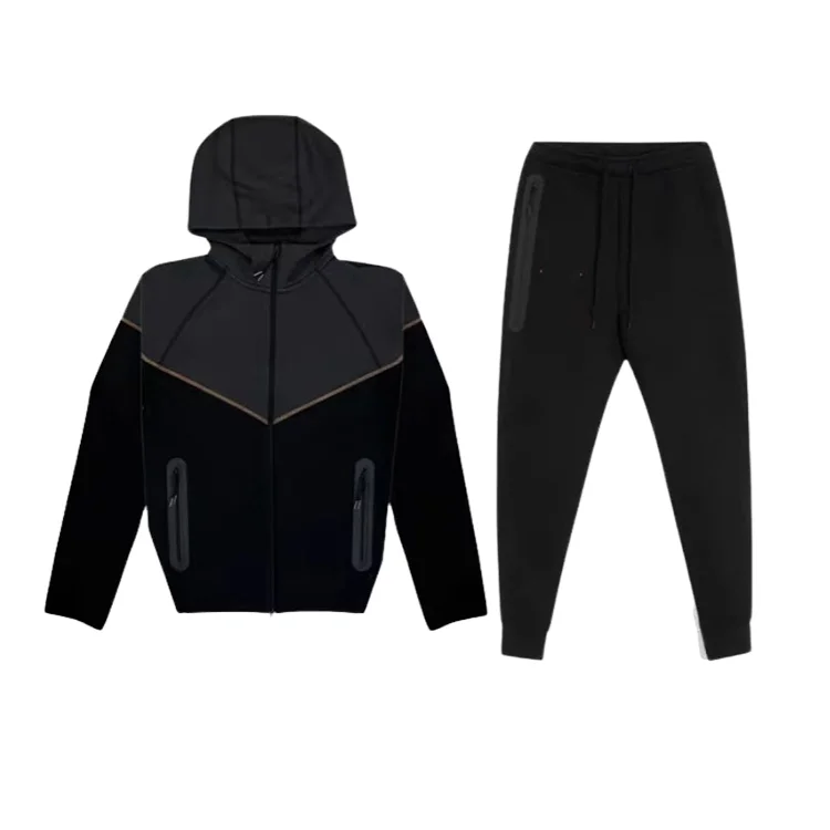 

2025 Men's Casual Sports Suit Hooded Zipper Shirt Drawstring Cotton Knit Print Pattern Summer Press Gum Trousers Autumn Spring