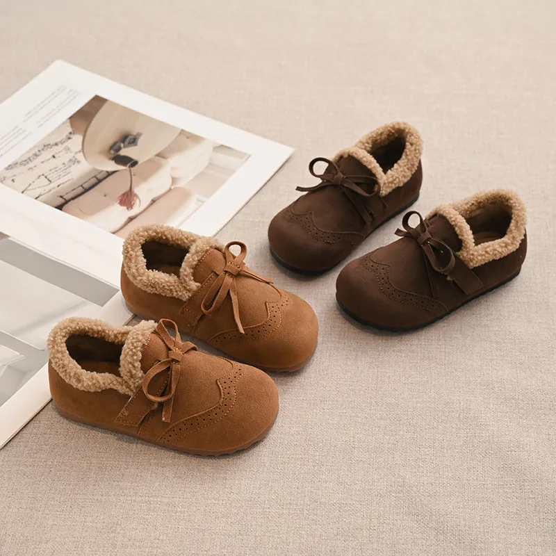 Girls' Winter New Children's Warmth Mao Mao Shoes Girls Plus Cotton Shoes Baby Two Cotton Plus Velvet Birken.