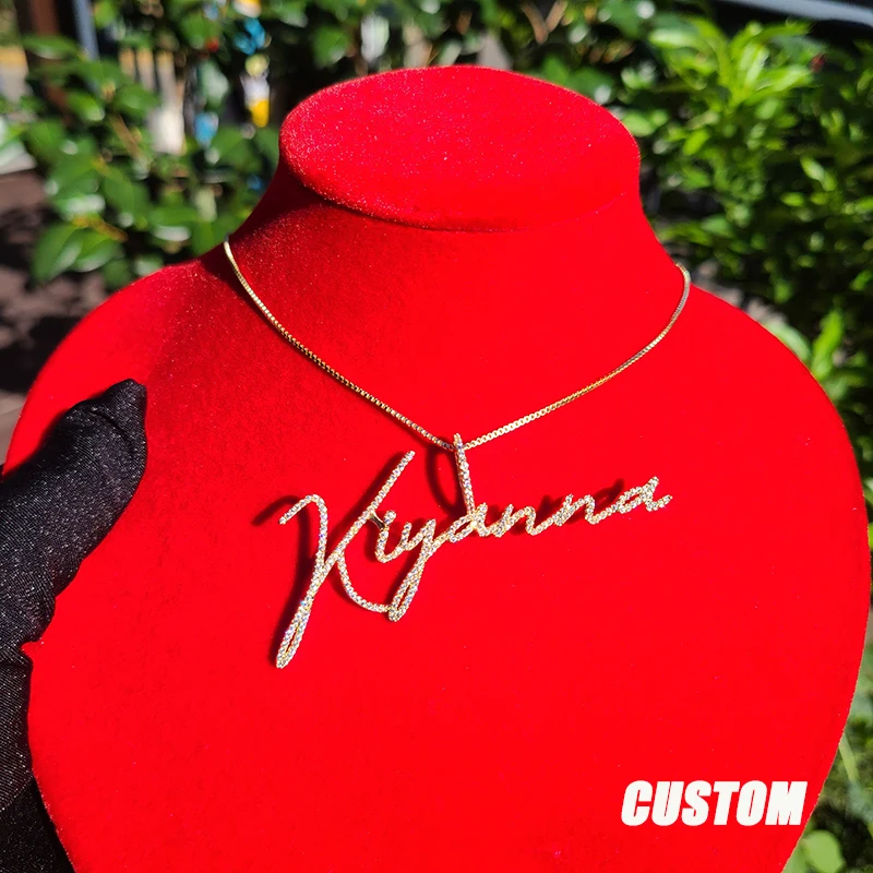 Custom Name Pendant Signature font Cubic Zirconia Words Necklace Personalized Letters Jewelry for Birthday Gift Drop Shipping