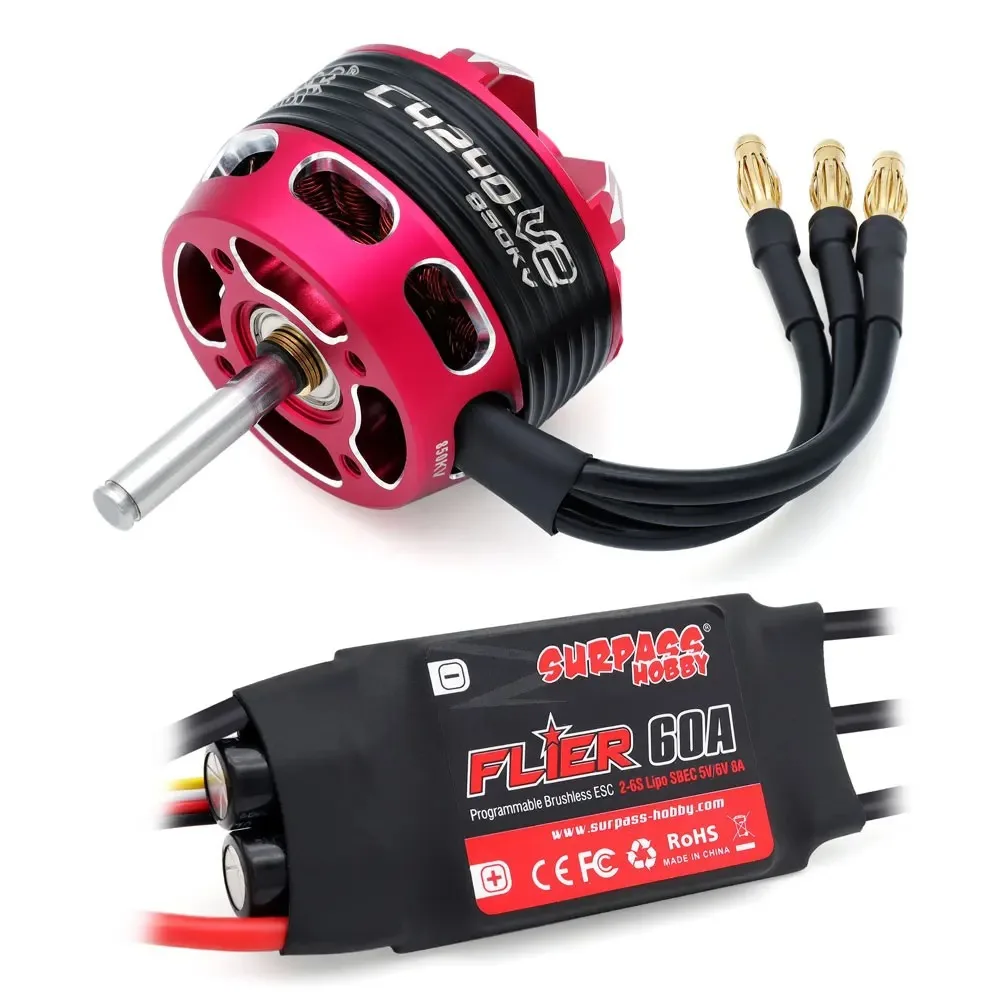 FySurpass Hobby C4240 Outrunner borstelloze motor voor RC-vliegtuig met vaste vleugels ESC-ventilatorsysteem