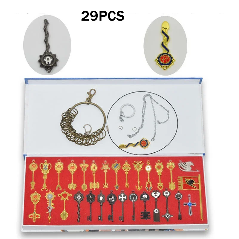 29 pcs/set Fairy Tail Lucy Cosplay Key Keychain Scale & Free Pink Tattoo Heartfilia Sign of the Zodiac Gold Key Pendants