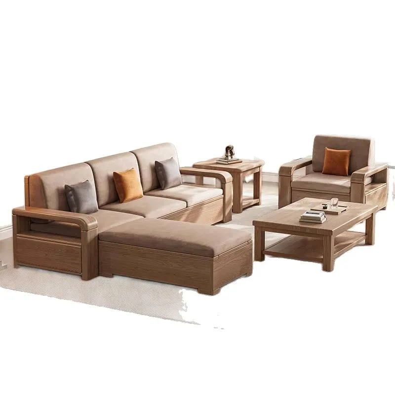 

Family ash wood solid wood sofa combination