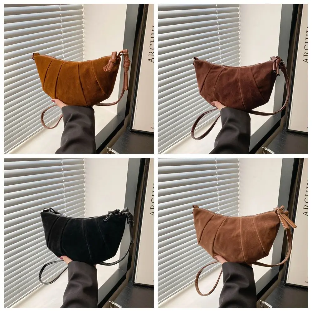 Sweet Crossbody Bag Croissant Shoulder Bag Brown Solid Color Matte PU Dumplings Bag Korean Style Small Pack Lady