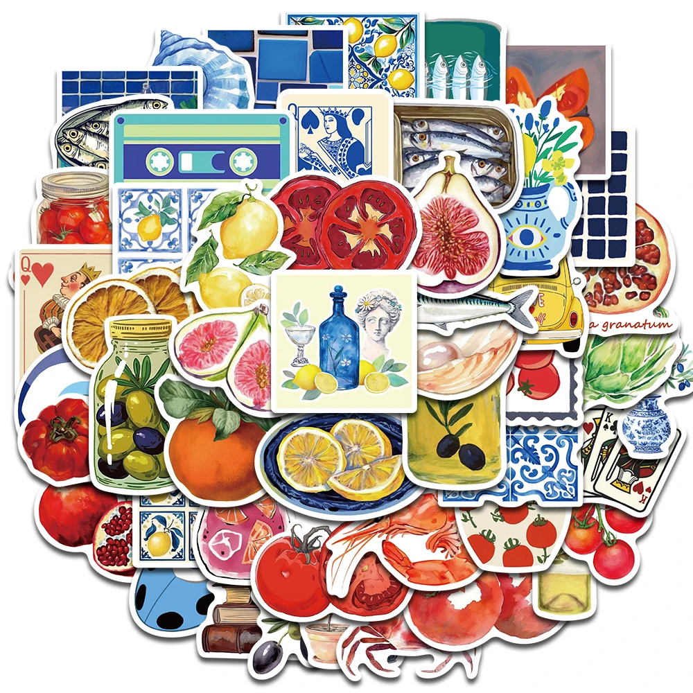 50PCS Mediterranean Tomato Stickers Kawaii Laptop Aesthetic Graffiti Room Skateboard Waterproof Scrapbooking Phone Sticker