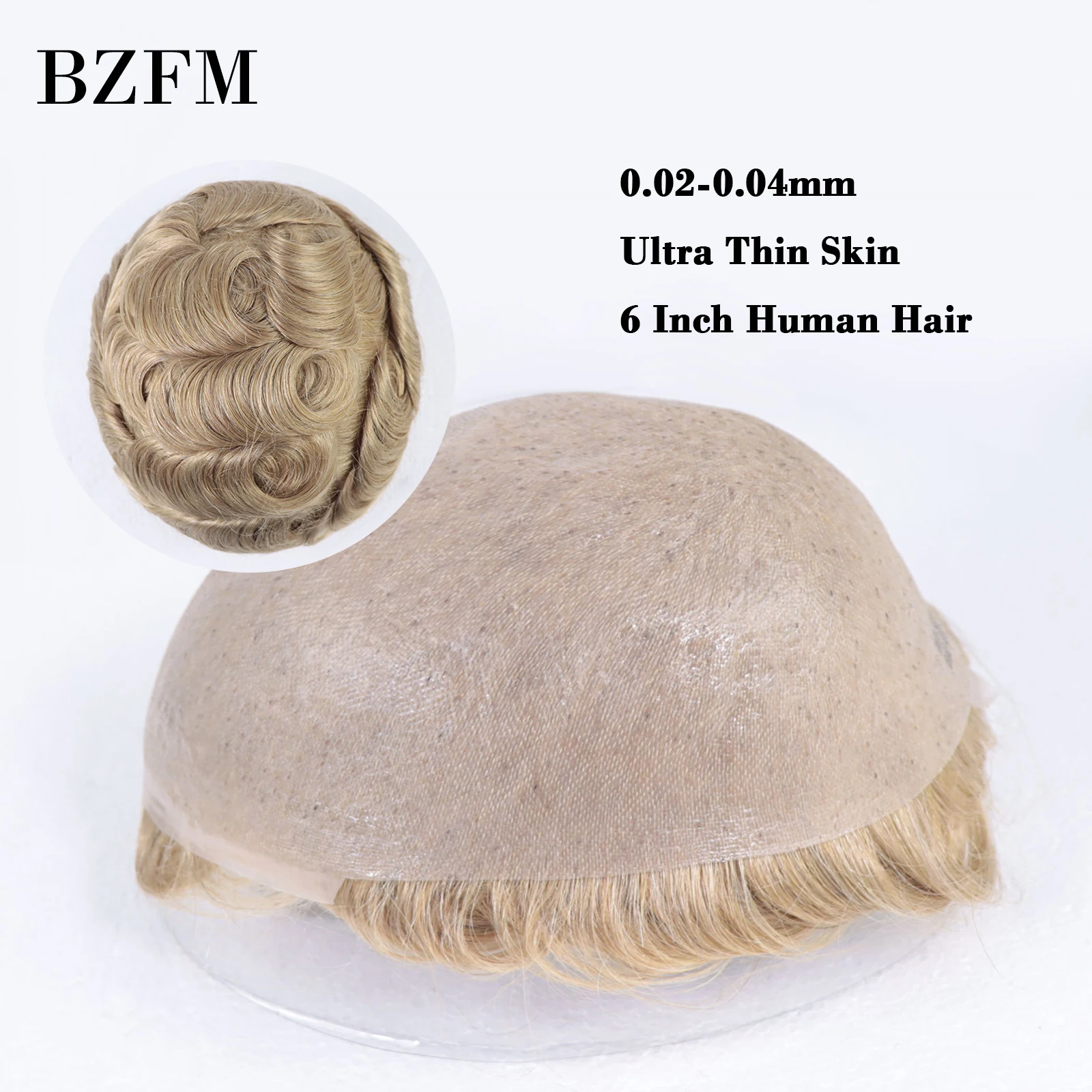 0.03mm Thin Skin Human Hair Men Toupee Honey Blonde Colored Full PU Choice Toupee For Men 6Inch Short Wave Human Hair Mens Wigs