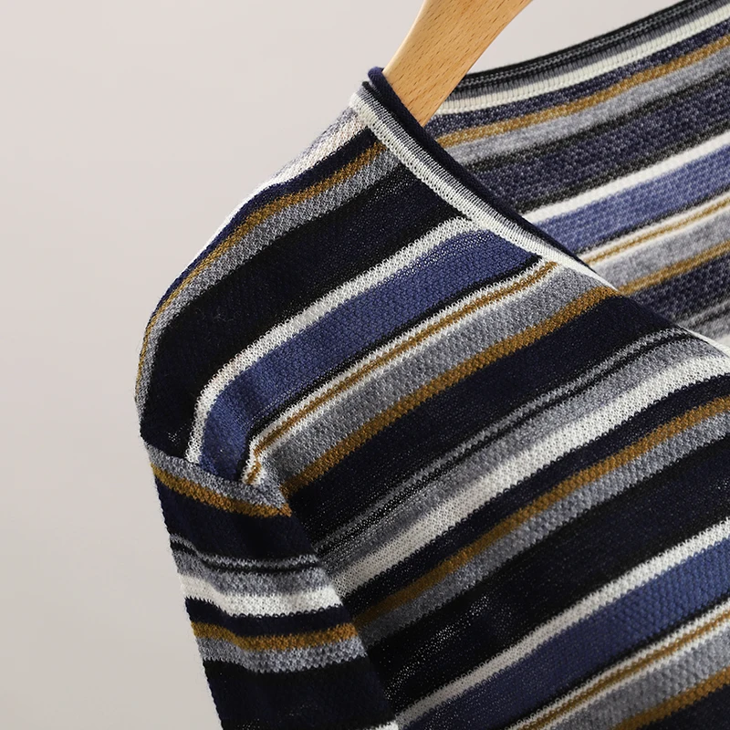 مريحة V-Ne تريكو المرأة فضفاضة تناسب سترة علوية مزيج الصوف مخطط تصميم عادية تنوعا الخريف Faion #4