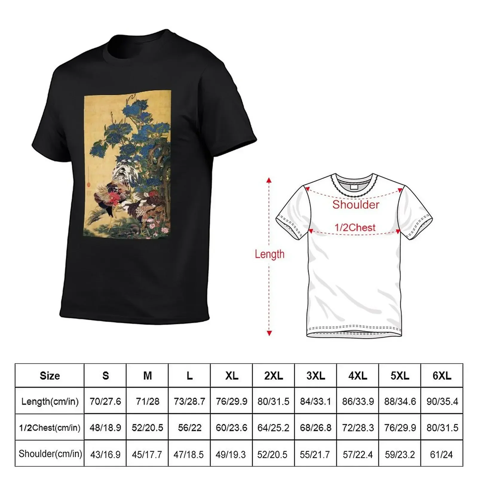 Favourite Artist - Rooster and Hen With Hydrangeas - Jakuchu Ito T-Shirt cotton graphic tees summer 2025 fitted t shirts for men