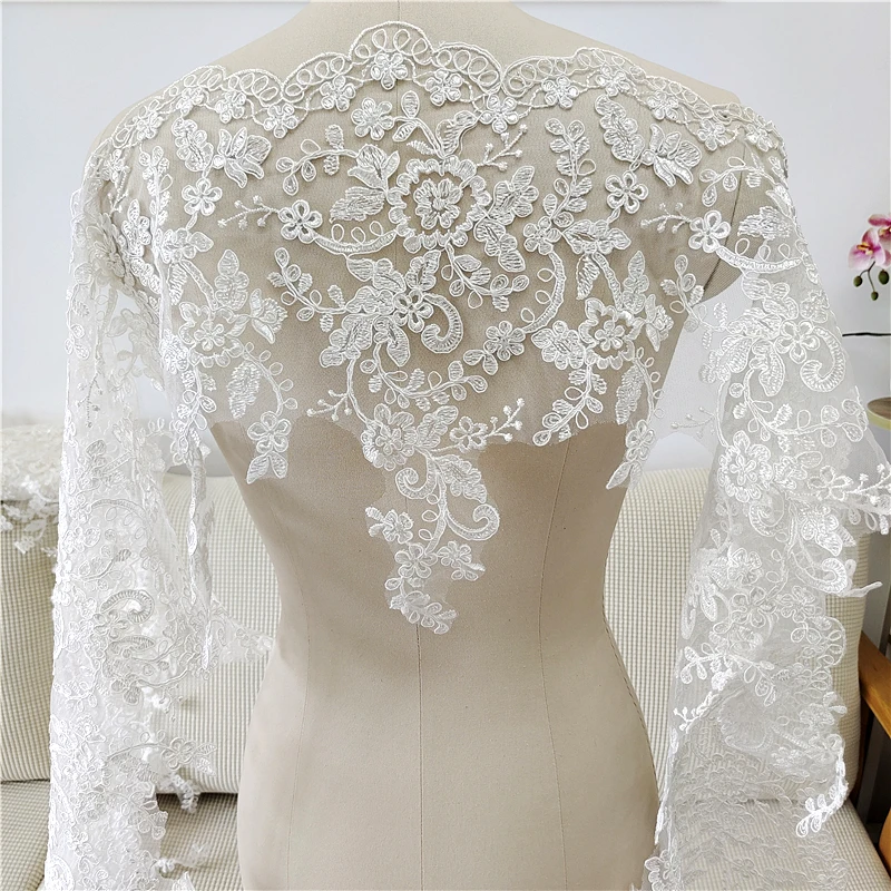 35CM Wide Luxurious Heavy Embroidery Lace Trim IVORY Colour Cording Lace for Wedding Dress Sewing Top Quality 2022