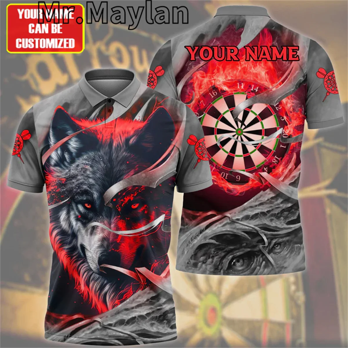 Personalized Dartboard Wolf Multicolor Version 3D Polo Shirt Men Women For Dart Team Uniform Gift for Darts Player Unisex Tee-12