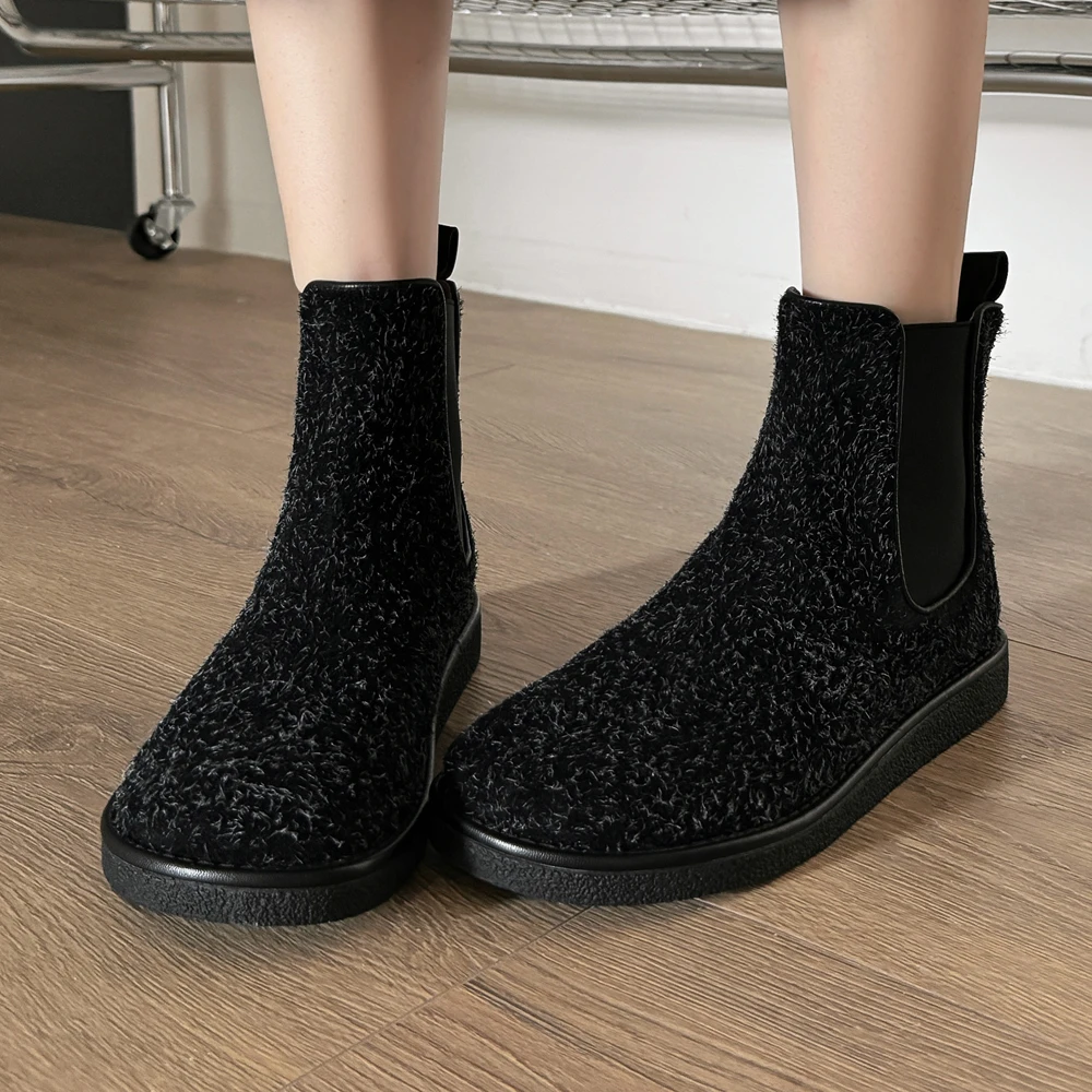 2024 New Women Spring Fall Shoes Ladies Leather Flats Luxury Ankle Boots Round Toe Designer Short Boots Winter Low Heels Black