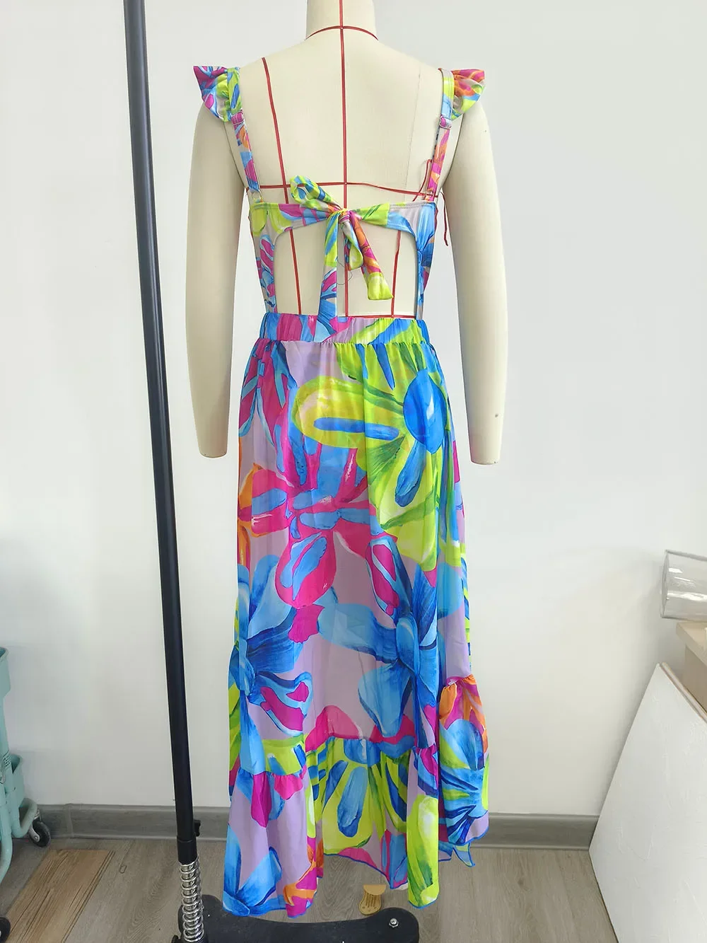 2024 traje de baño para mujer, traje de baño de 2 piezas con volantes, estampado liso, escote en V profundo, Monokini de una pieza, traje de Bikini tipo kimono, ropa de playa de verano
