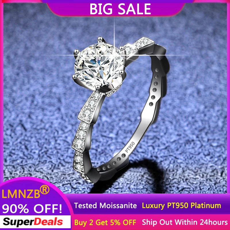 

LMNZB Luxury Round 1ct Moissanite PT950 Platinum Ring Wedding Diamond Ring Engagement Jewelry for Women