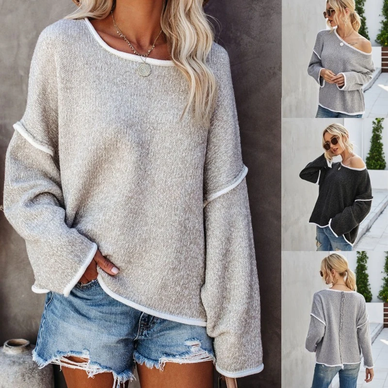 

2025 Women's Top European and American Sweater Round Neck Knitted Sweater Large Back Tassel Hoodie Female Clothing
