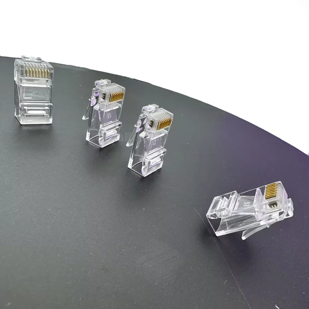 100 قطعة RJ45 Cat6/Cat5e موصلات كريستال نهاية 8P8C تجعيد UTP القياسية إيثرنت شبكة وحدات التوصيل لا تمرير من خلال