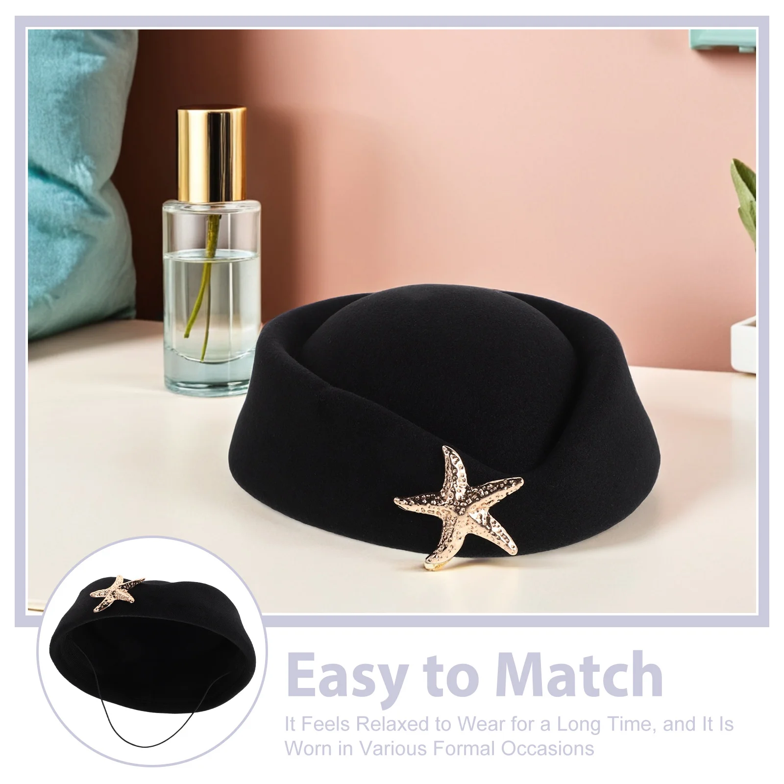 Filz Flugbegleiterin Uniform Hut Seestern Französisch Stil Atmungsaktive Stewardess Kostüm Leistung Kappe Rollenspiel Zubehör