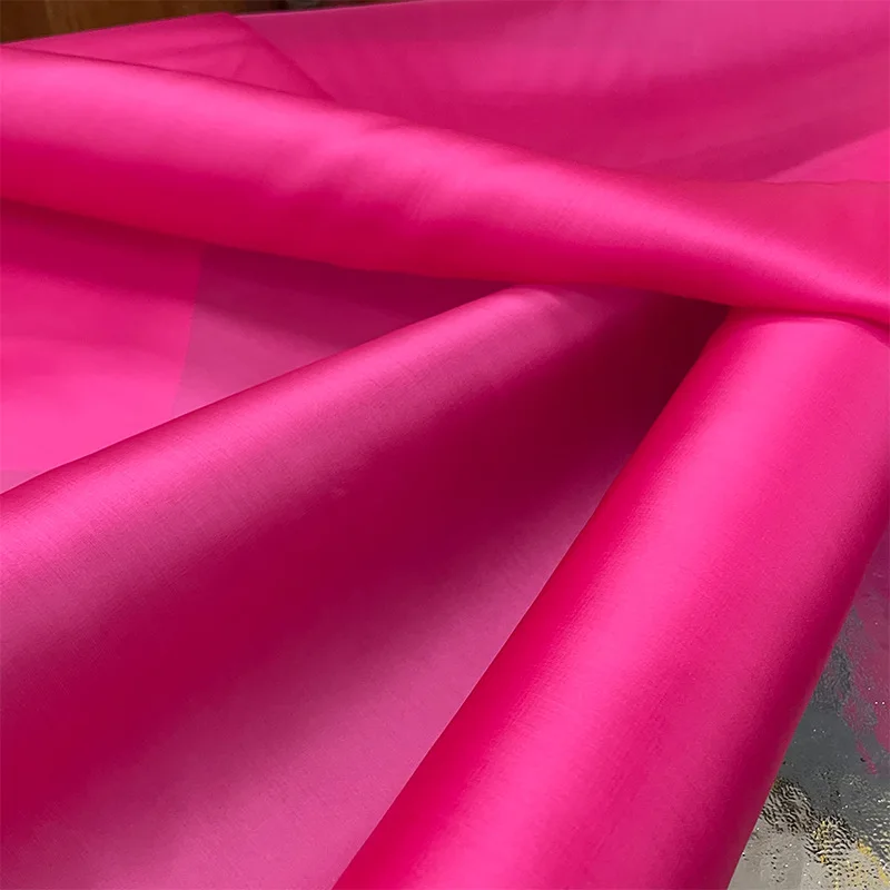 138CM Wide 16MM Thin Solid Color Rose Red Silk Organza Fabric for Bubble Dress DIY Clothing Decoartion Stiff Fabric Y195