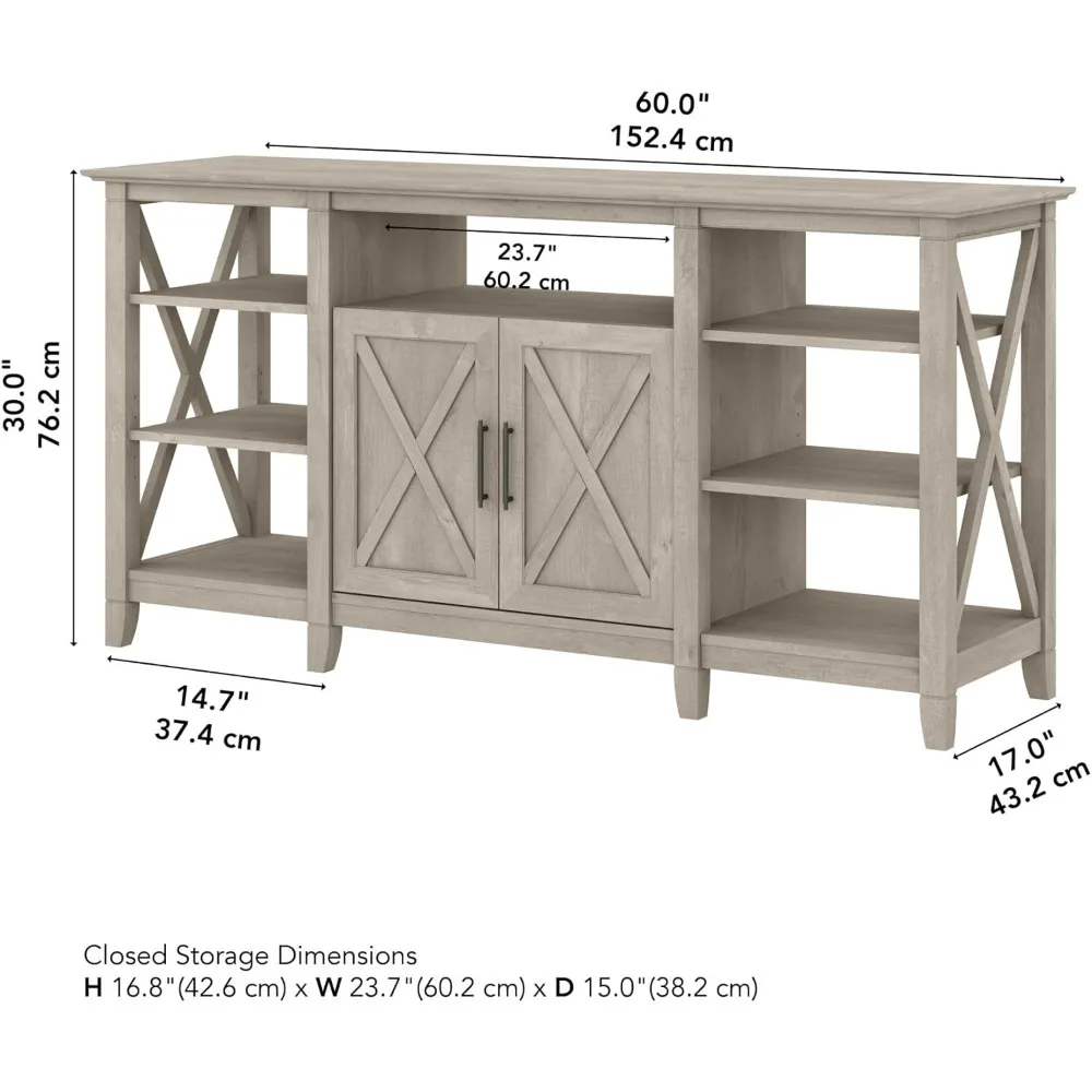 Key West Tall Stand for 65 Inch TV, Farmhouse Entertainment Center with Storage, Washed Gray