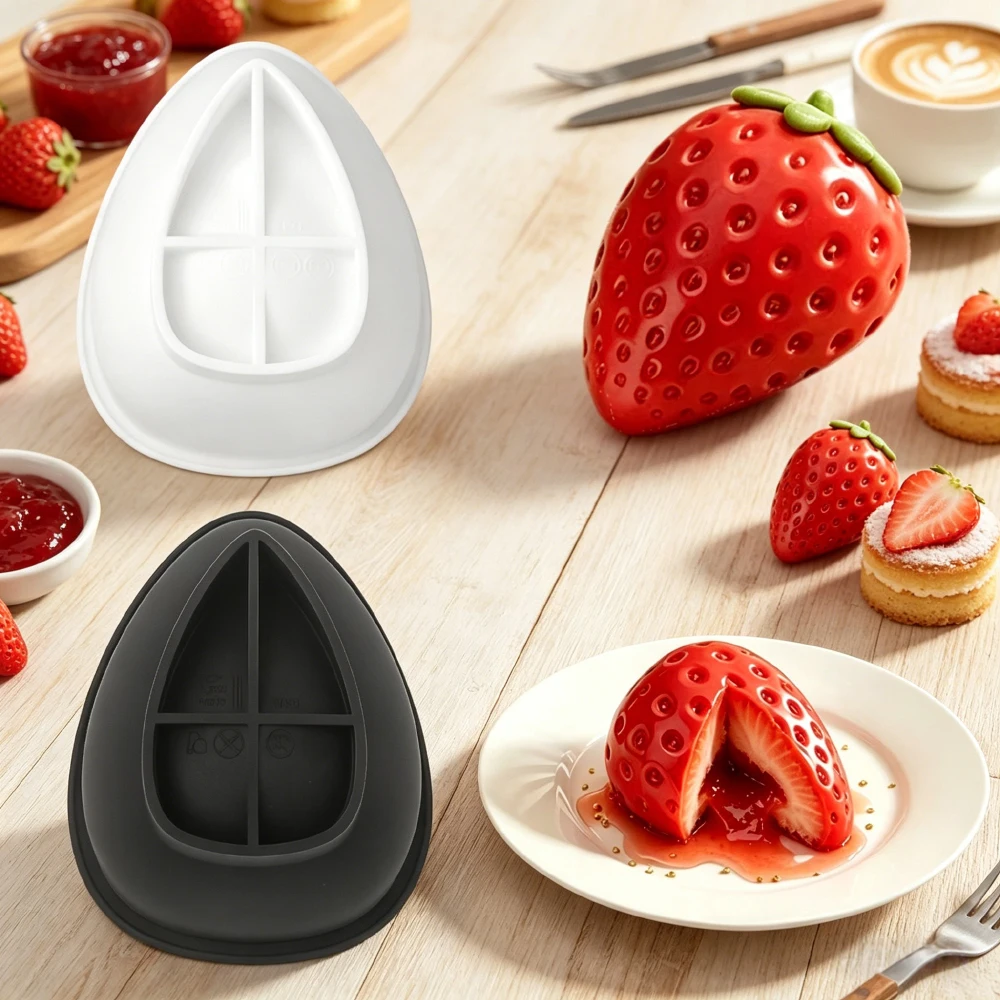 Single Semi-3D Strawberry Silicone Mold Chocolate Dessert Pudding French Pastry Baking Mold Simulation Squishy & Candle Mold