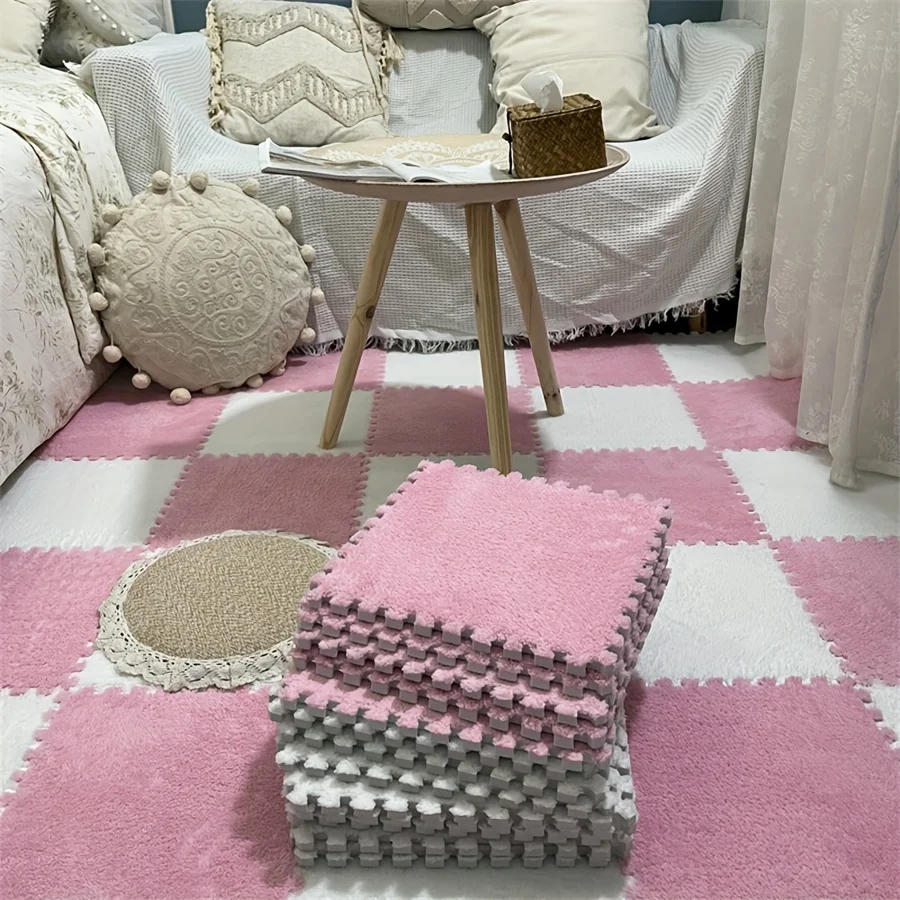 16 Pcs Baby Playmat Thickened Interlocking Bedroom Mat Bedside Warming Carpet Washable Soft Non Slip Mat 30x30 Cm