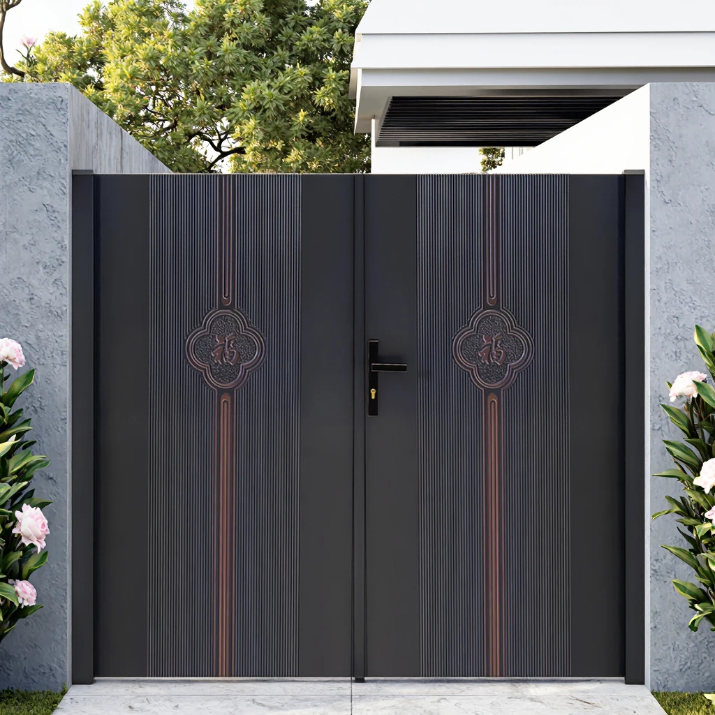 التخصيص لوحات مزدوجة سوينغ نمط الفولاذ المقاوم للصدأ درب بوابات أحدث تصاميم البوابة الرئيسية بوابات الألومنيوم الزخرفية #1