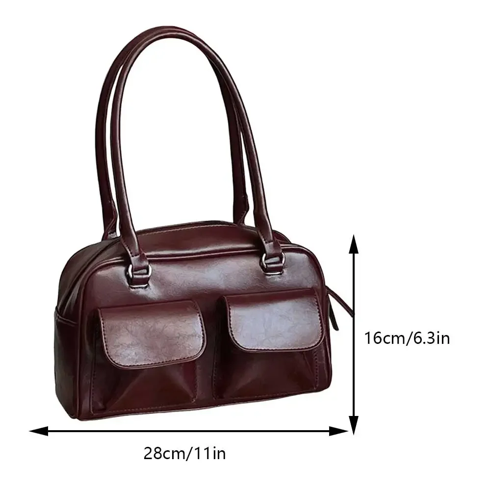 Vintage PU Leather Women Tote Handbag High Quality Fashion Shoulder Bag Large Capacity Chic Hobo Bag Designer Solid Underarm Bag