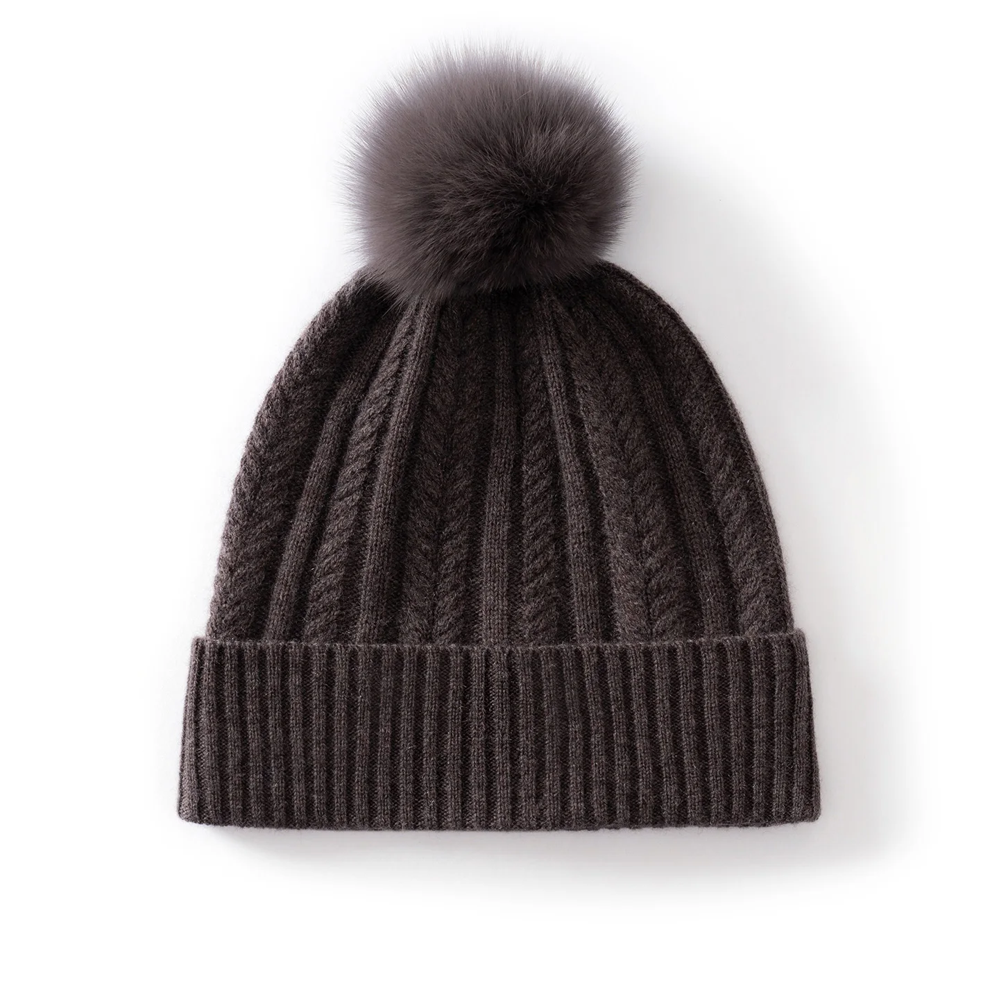 Winter Warm Cashmere Knit Hat for Women Outdoor Casual Solid Striped Ribbed Cuffed Ski Hats Female Floppy Fur Pompom Beanie Cap