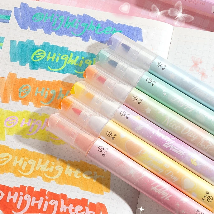 6 Pcs/set Large Capacity Color Stacking Double-ended Highlighter Set Creative DIY Journal Student Supplies Stationery