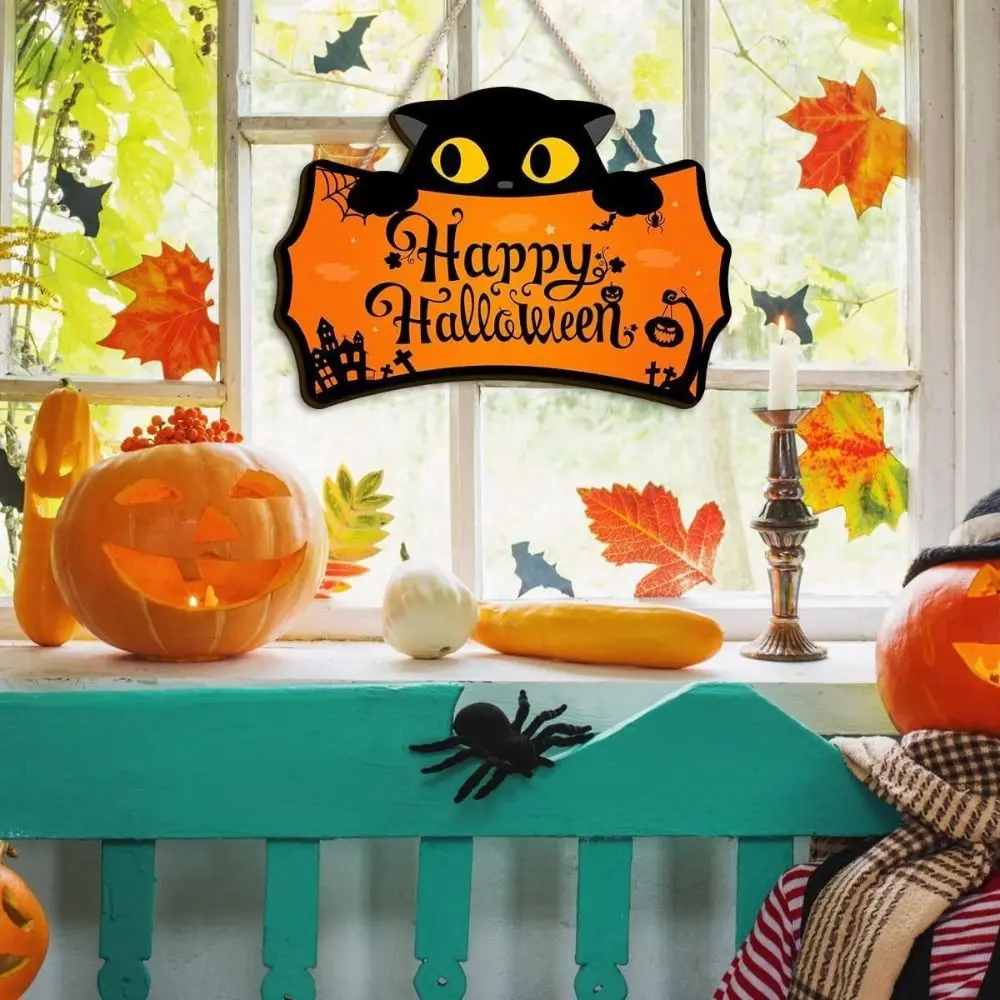 

Wooden Spooky Halloween Welcome Door Sign Funny Creative Ghost Cat Pumpkin Hanger Wreath Cartoon Cute Wall Hanging Pendant