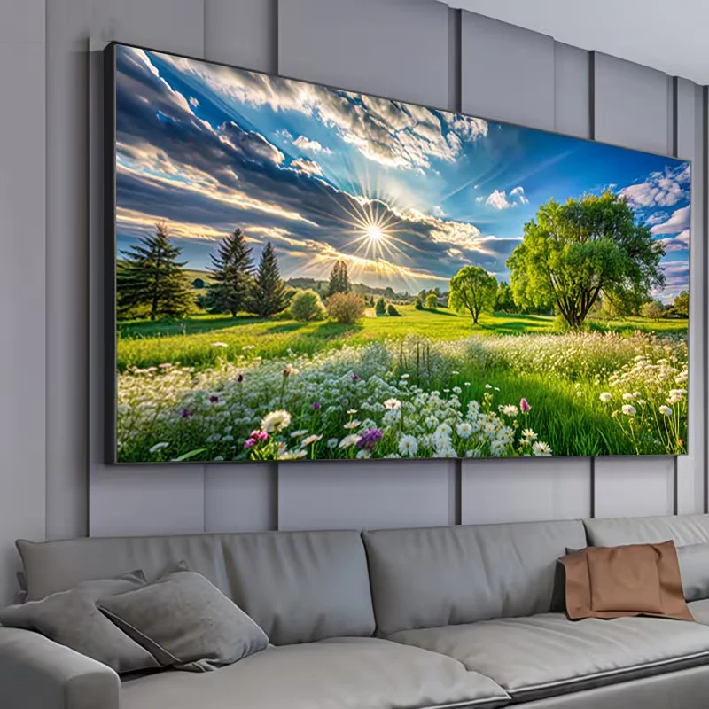 

Full Drill DIY Large Diamond Painting Sunshine Wild Flowers Green Tree Landscape Diamond Mosaic Embroidery Decorative Home Art