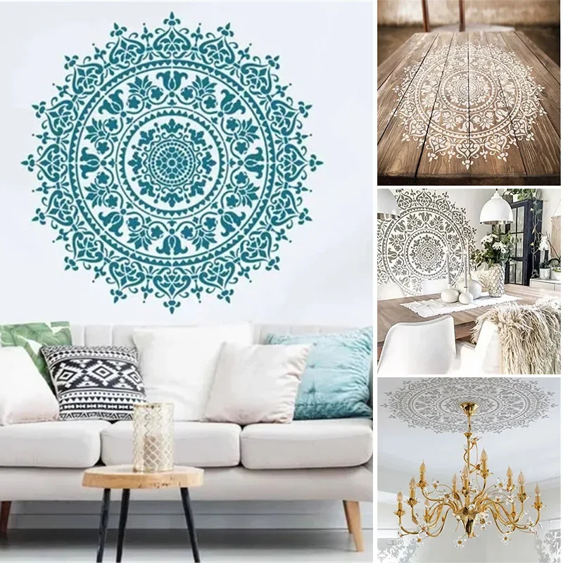 Mandala Auxiliary Painting Template Large Reusable Stencil For Floor Wall Tile Fabric  Painting Accessory Wall Stickers