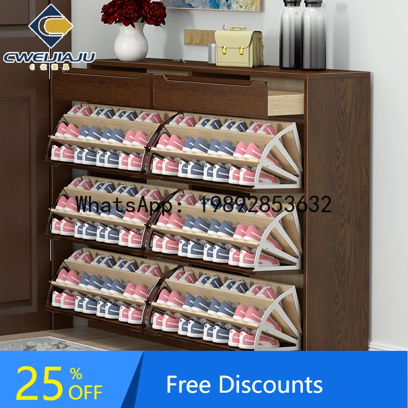 XL Solid Wood Doorway Shoe Cabinet for Home Entrance, Large Capacity Outdoor Hallway Flip Bucket Style