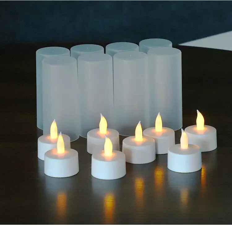 

Set of 8 Rechargeable Flickering Flameless Tea Light Led Candle lamp electric waxless Wedding Church Home Bar Church table Decor