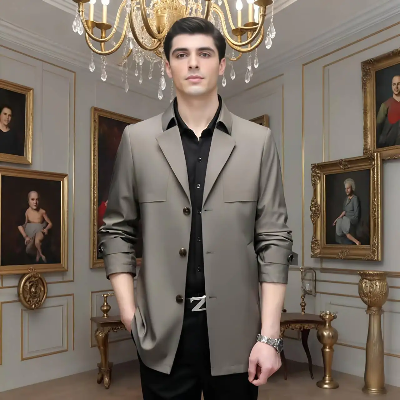 

Вневременное мужское умное повседневное верхнее пальто темно-синего цвета хаки однобортный плащ с лацканами с вырезом основная верхняя одежда осень