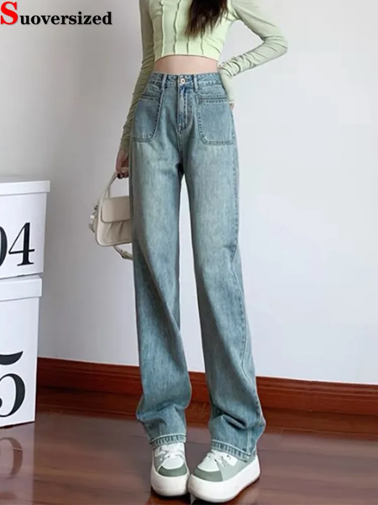 High Waist Straight Vintage Jeans Casual Wide Leg Pants Baggy Korea Loose Vaqueros New Fashion Women Streetwear Denim Pants