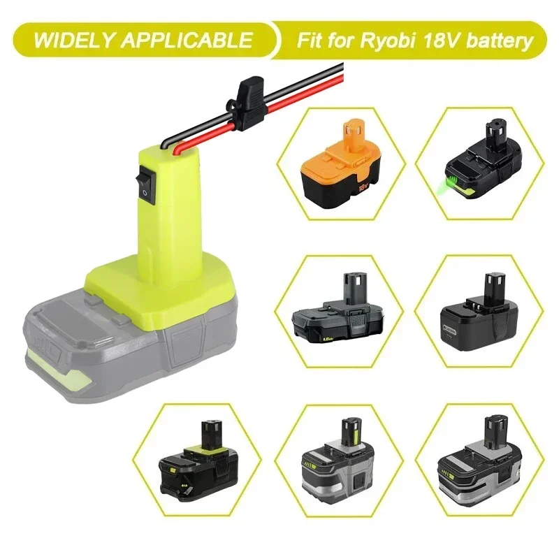 Power Wheels Adapter for Ryobi 18V Battery with Fuse Switch DIY Battery Adapter Connector for Ryobi 18V Nimh/Nicd/Li-ion Battery