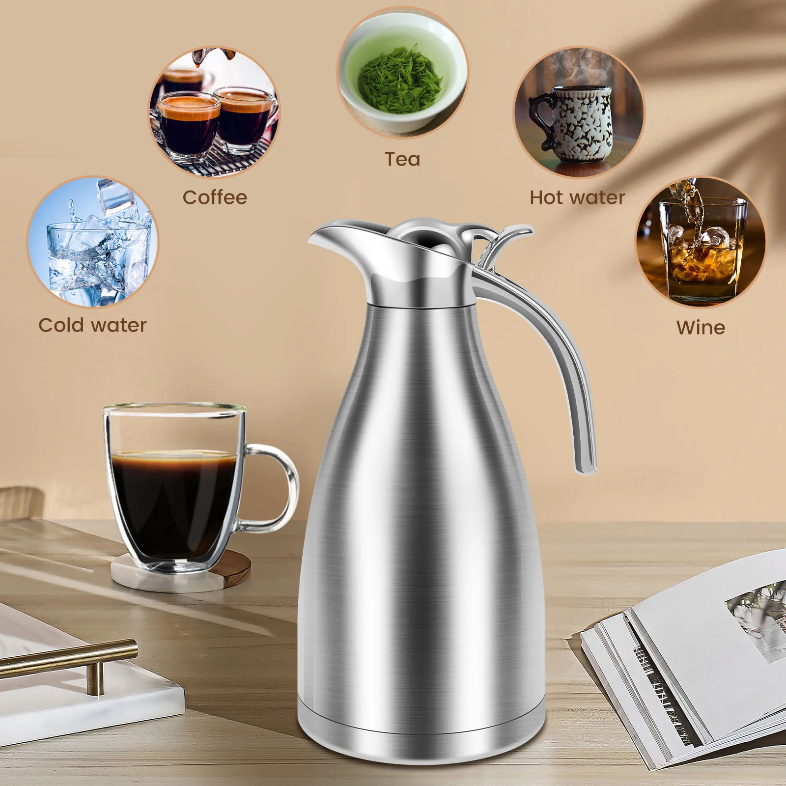 Kitchen Thermal Kettle 2000ml Stainless Steel Coffee Jug Large Capacity Insulated Coffee Carafe Household Flask Water Bottle view 4